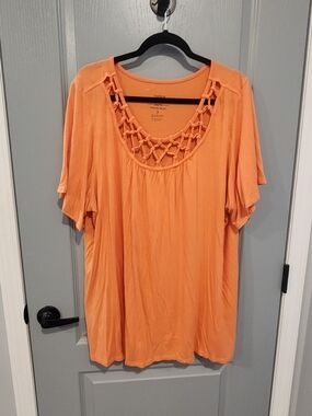 torrid Orange Scoop Neck Top with Lattice Crochet